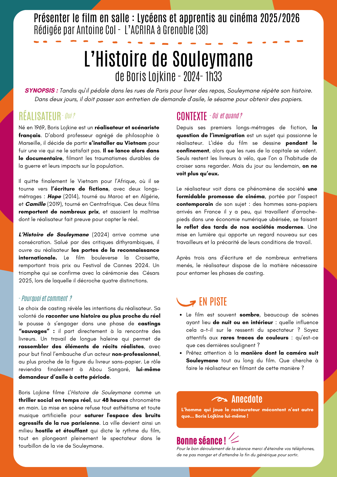Fiche Présenter le film en salle